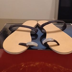Open Toe Sequin Flat Sandal Size 8 (39 EUR) -Color Black